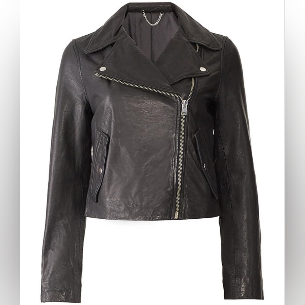 J. Crew Collection Black Washed 100% Leather Jacket Asymmetrical Zip Moto XS